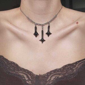 Gothic black cross silver choker necklace with a small silver chain